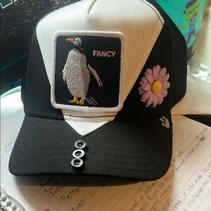 RARE Black and White Trucker Hat with Penguin Patch